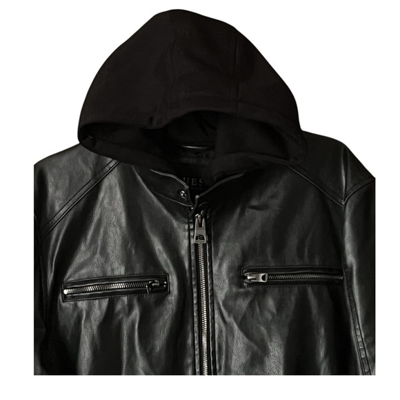Guess Men’s Faux Leather with detachble Hooded Biker Jacket. Size M - Picture 5 of 12